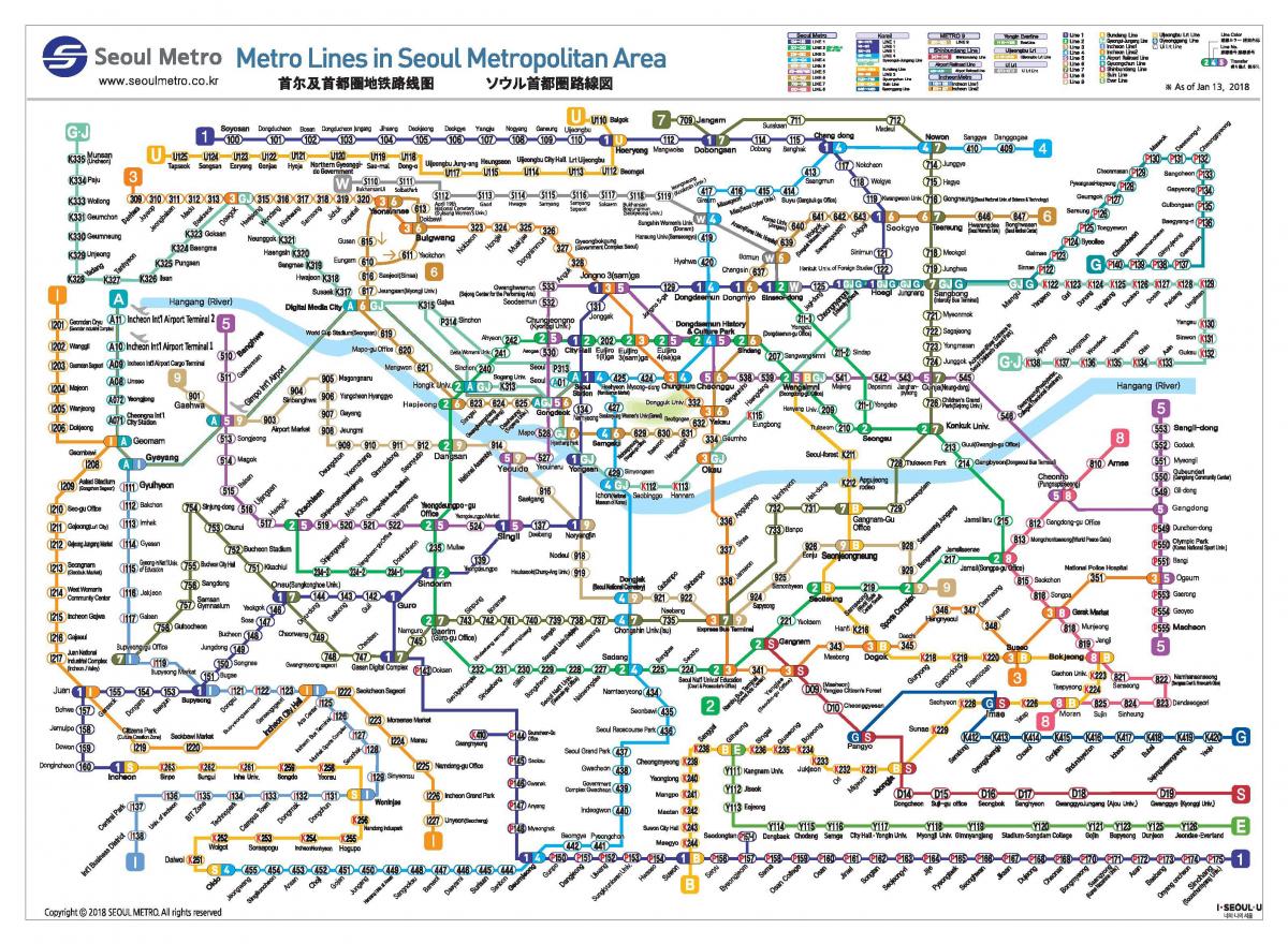 Mapa das estações ferroviárias de Seul
